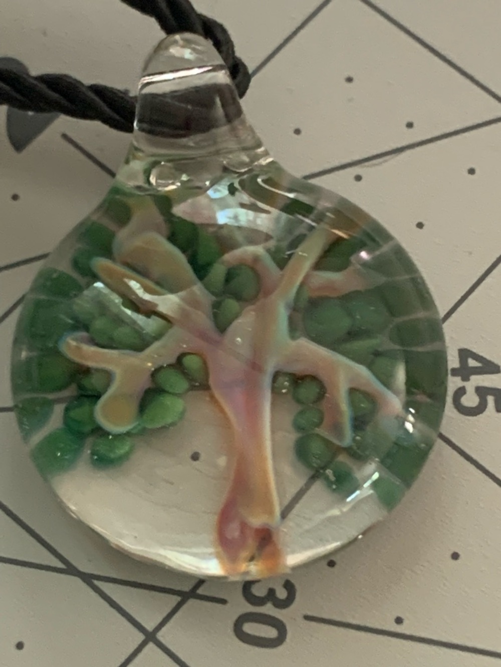 Hand Crafted Iridescent Tree Of Life Necklace With Green Accents View 3